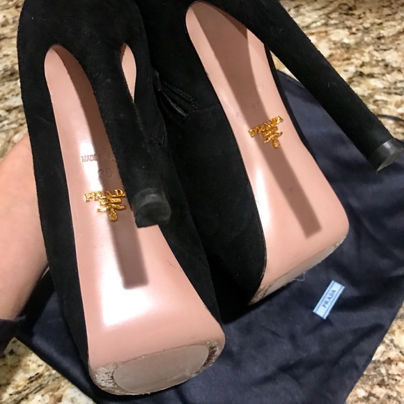 Prada Black suede platform booties with peep toe 6 - Picture 3 of 13